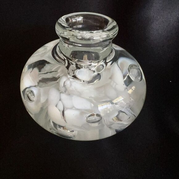 Vintage Joe St. Clair Art Glass White Clear Flower Paperweight Candle Holder - Picture 1 of 8